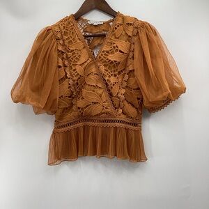 Haute Monde Olivia Lace Puff Sleeve Blouse